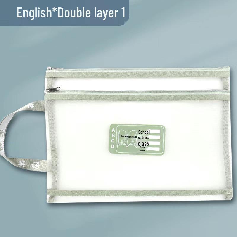 Double-Layer Mesh A4 Handheld Transparent Document Bag for Students - Textbook & Paper Organizer