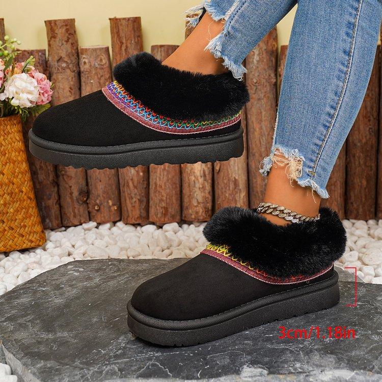 

Women s Large Size Soft Sole Fur Mouth Winter Warm Fur One Snow Boots Padded Lined Ankle Boots Non-Slip Hiking Casual Sports Cotton Boots 36 чёрный