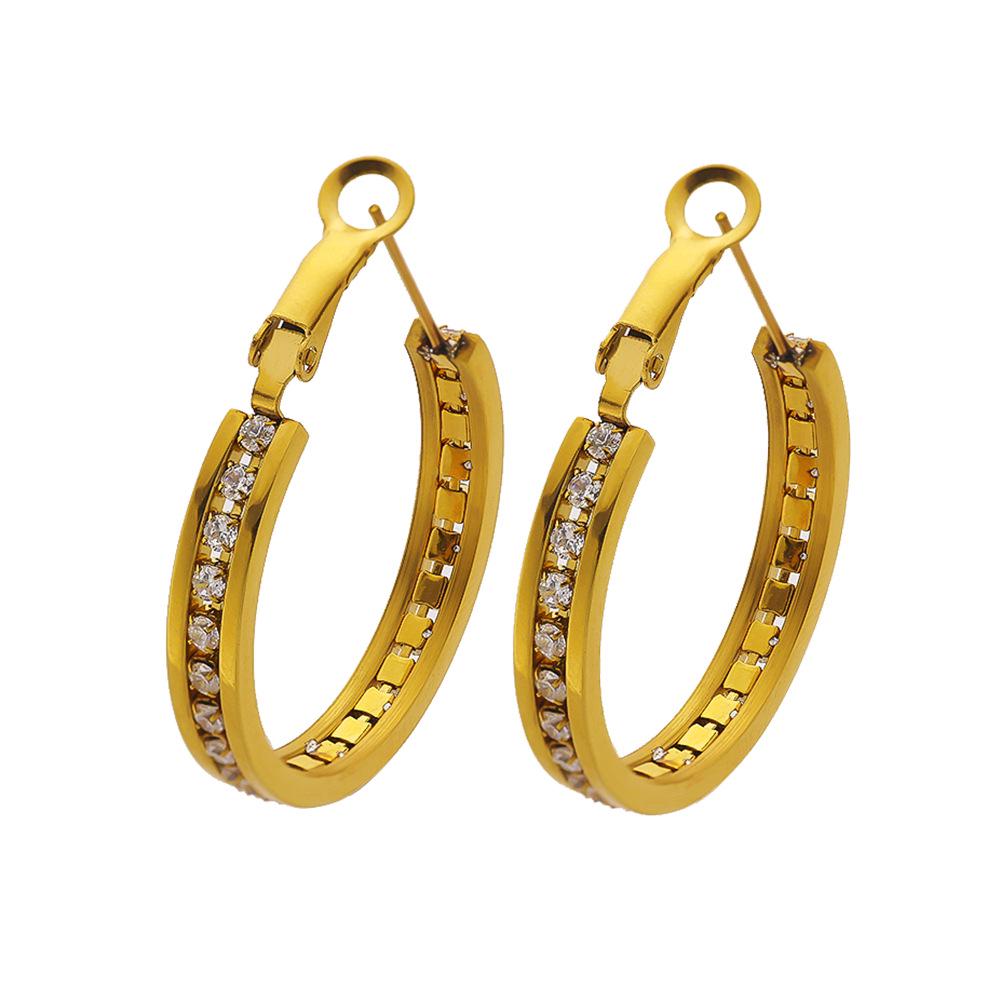 High-End European  American Style Stainless Steel Hoop Earrings with Colorful Zirconium and Diamond Studs