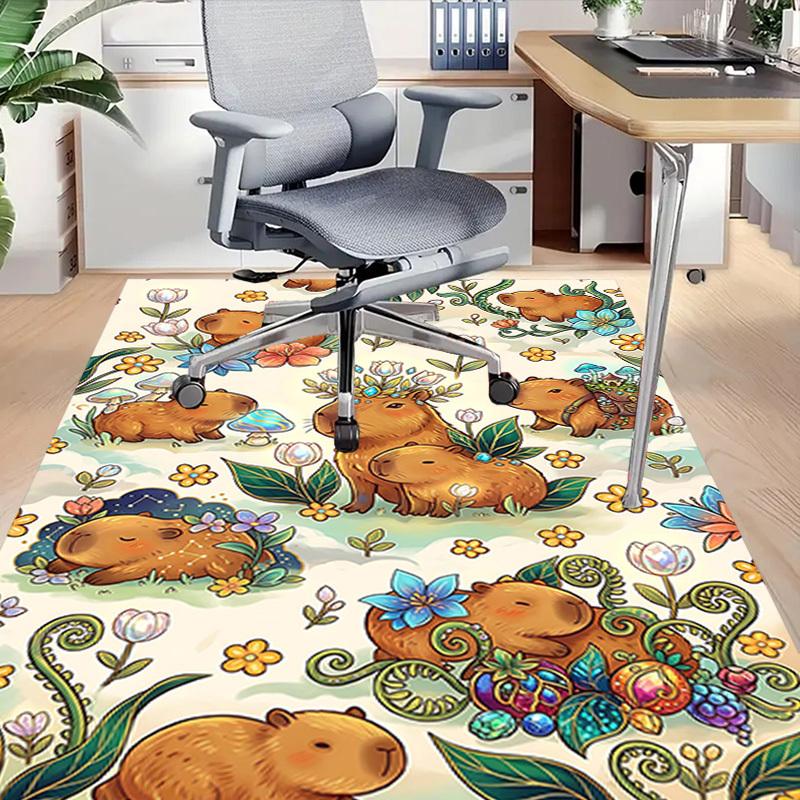 1PC Capybara Flowers Non-Slip Floor Carpet Compatible for Office&Living Room&Bedroom&Dining room - Soft & Pattern-G0369