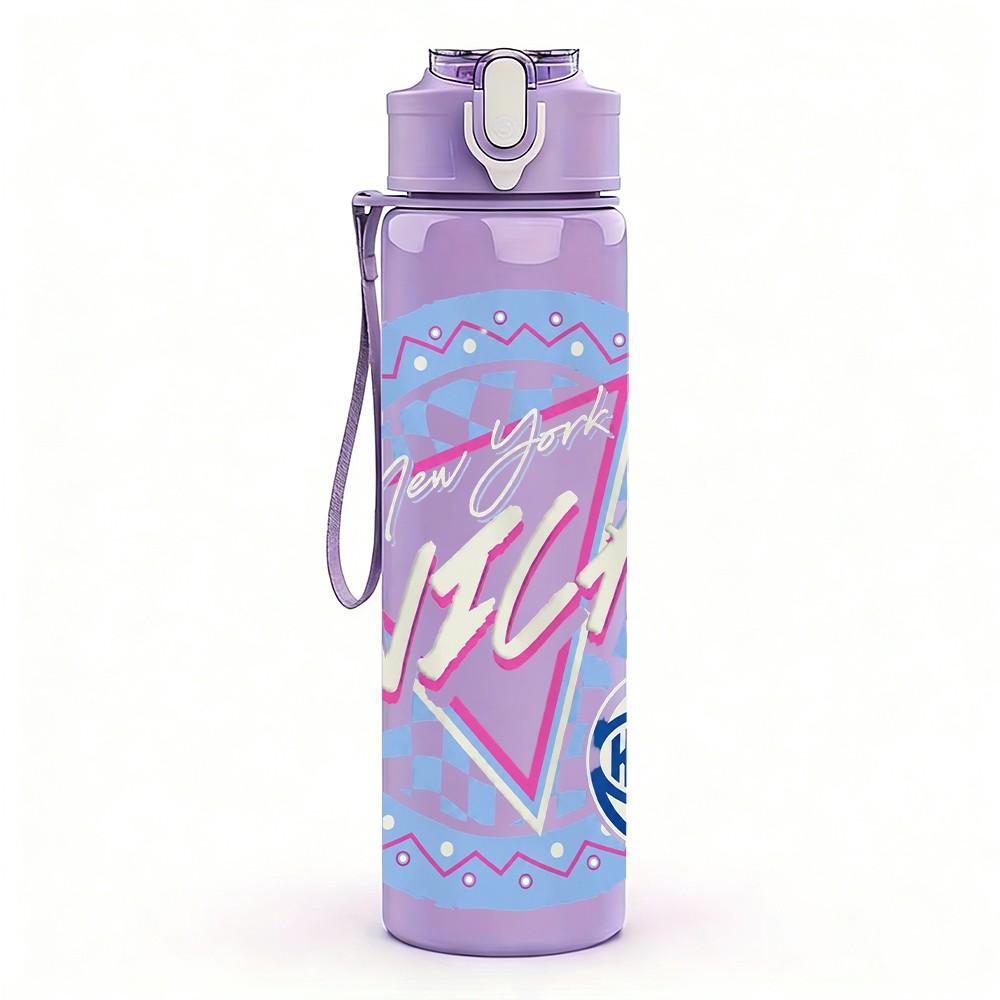 1PC Pink Graffiti Text Art 750ml Sports Water Bottle Leakproof Straw Lid Outdoor Office Home