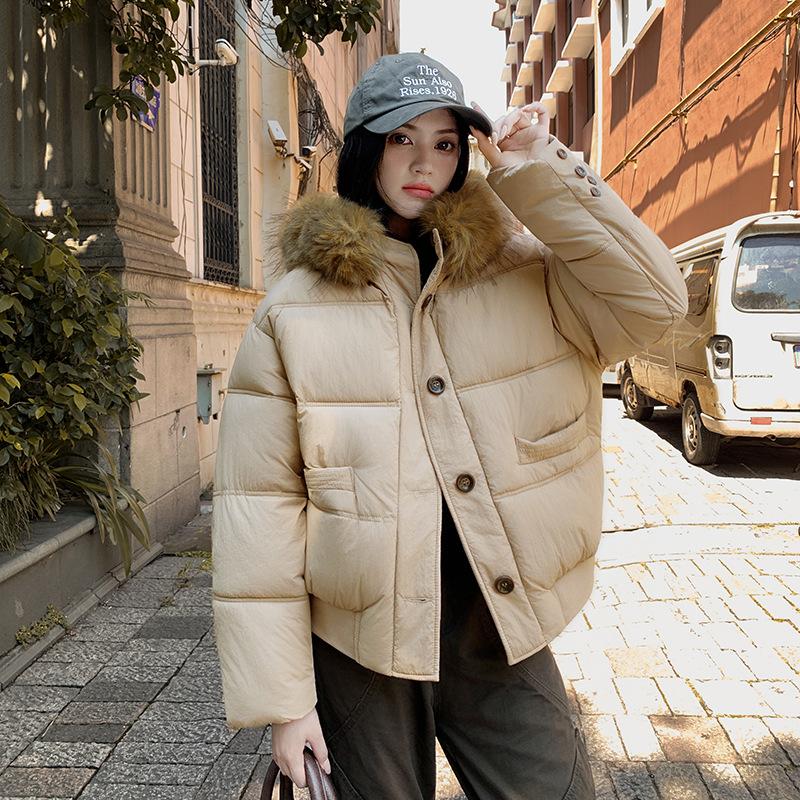 2025 winter new Korean version down cotton-padded clothes women's loose cotton-padded clothes casual short large fur collar thickened cotton-padded