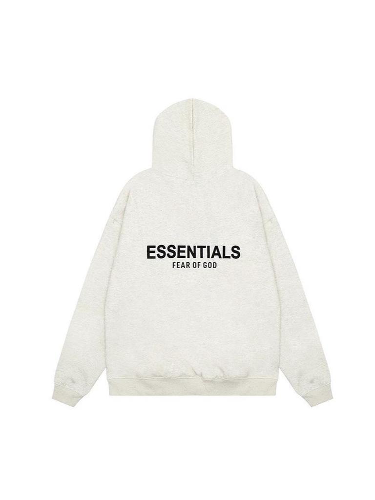 2022 FOG Essentials Black Silicone Hooded Sweatshirt with Letter Flocking Design.