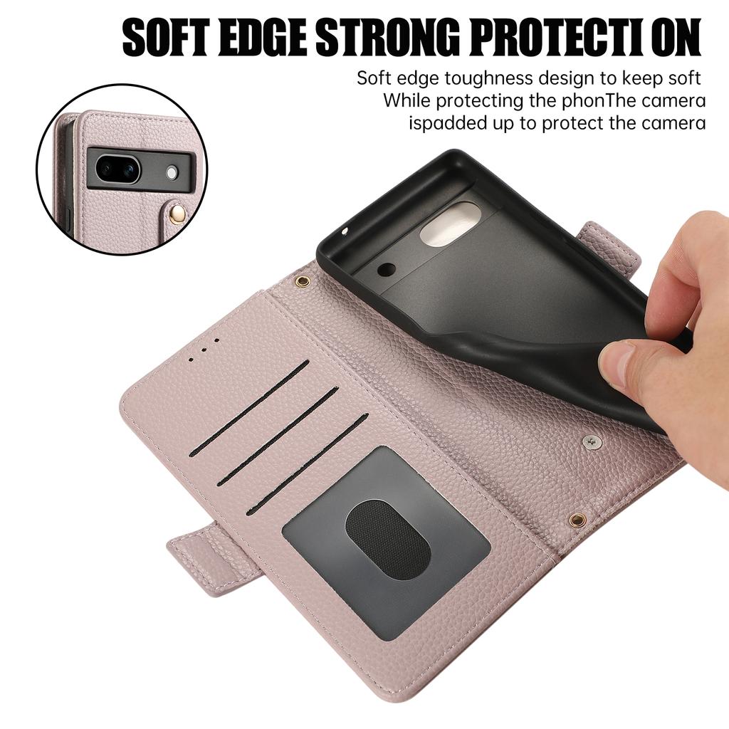 For Google Pixel 7a Leather Case with Card Holder, Straps, Shockproof Wallet Phone Cover