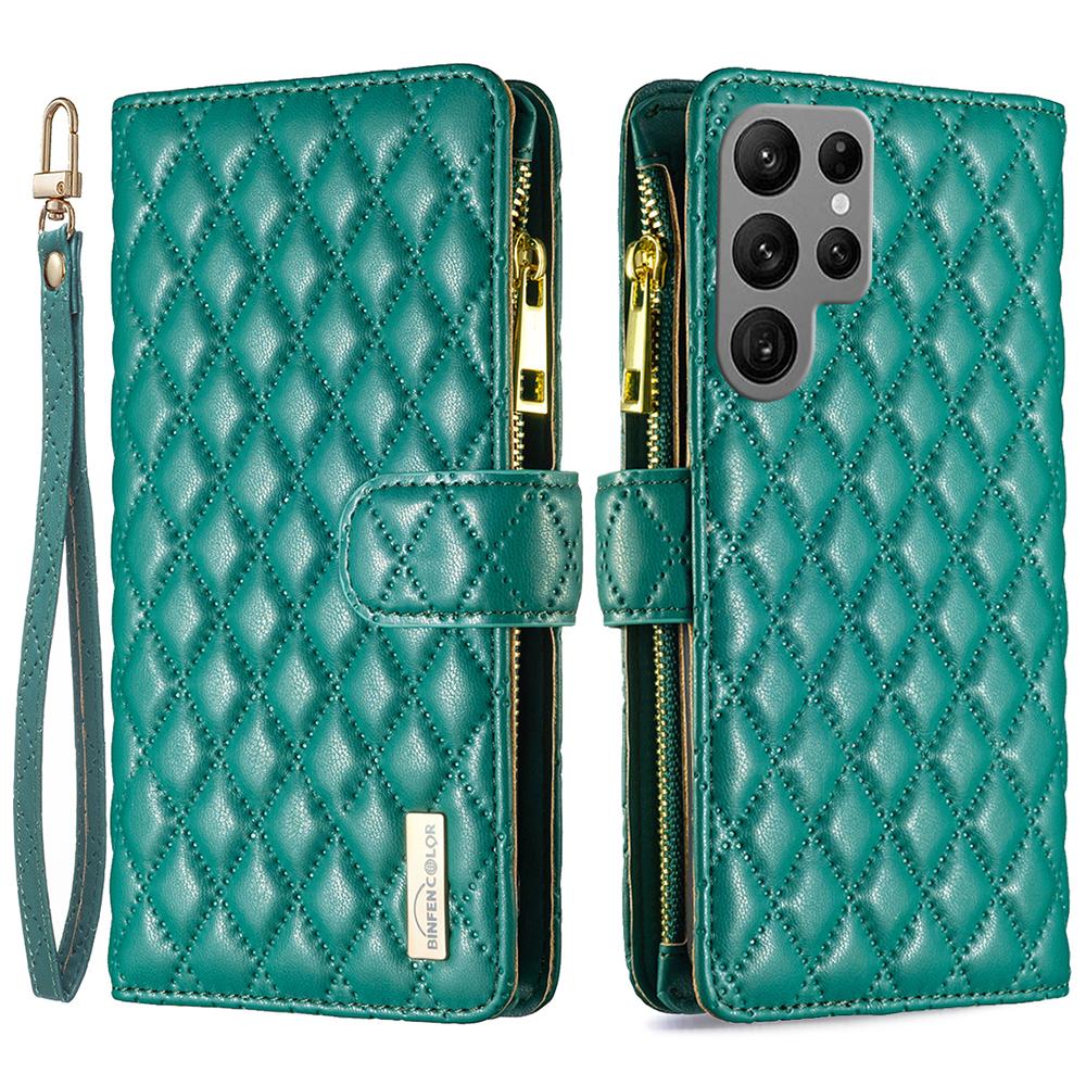 BINFEN COLOR BF Style-15 For Samsung Galaxy S24 Ultra Leather Case Zipper Wallet Phone Cover