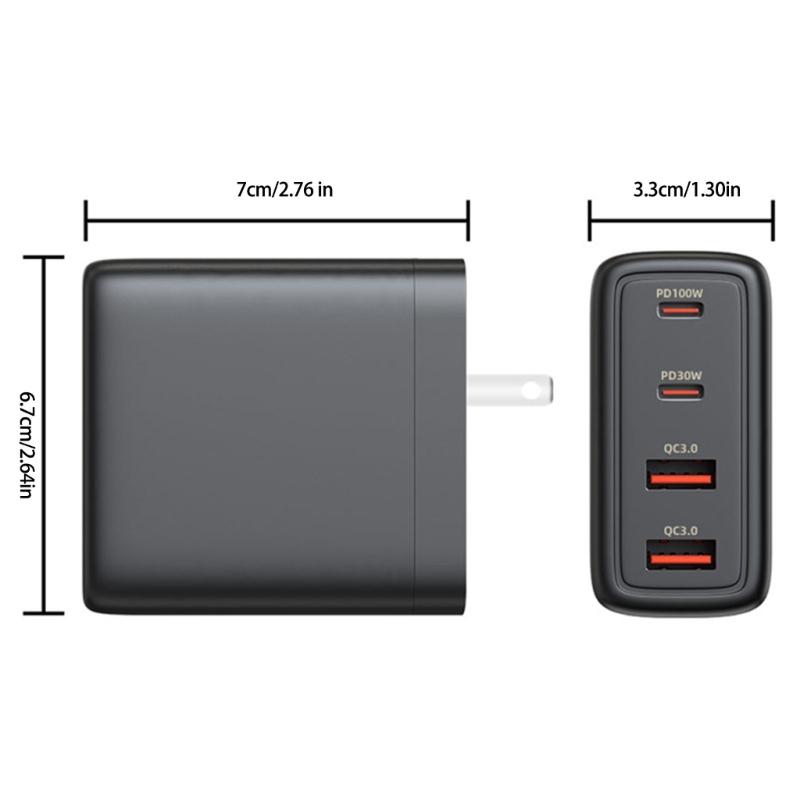 Multiple Port 100W  Fast Charging with 4 Outputs USB C Power Adapter for Laptops, Tablets, and Phones