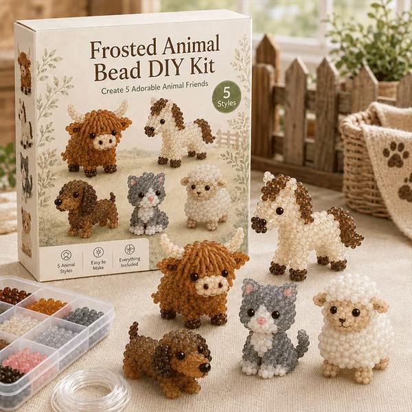 3D Beaded Frosted Animal DIY Kit Create Five Different Animal Figures with Beads and Accessories for Crafting and Decoration
