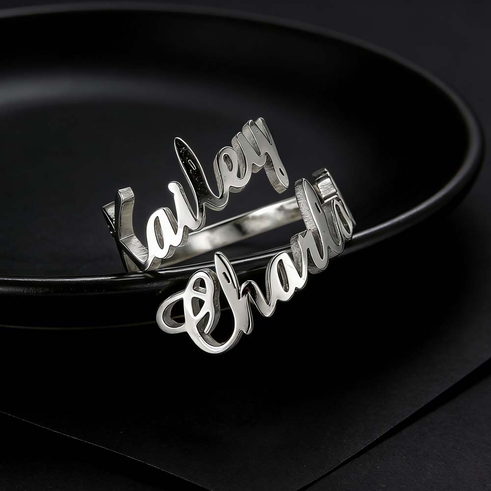 Couple Custom Double First Name Matching Finger Ring For Women Men Personalized Family Gift Gold Color Stainless Steel Jewelry