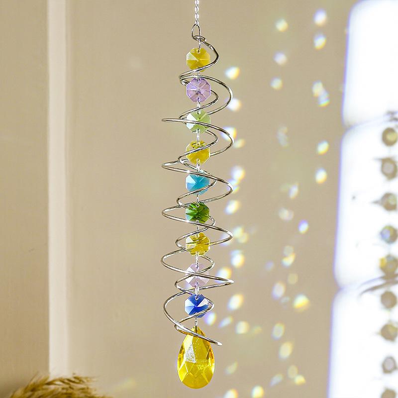 Crystal Spiral Wind Chime Prism Sun Light Catcher Rotating Hook Wind Spinner Pendants Home Nursery Garden Yard Hanging Decor