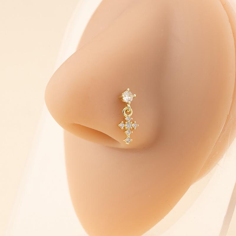 

Dangle Nose Rings For Women Cross Zircon Nose Piercing Jewelry L Shape Nose Studs Body Jewelry Accessories золотий