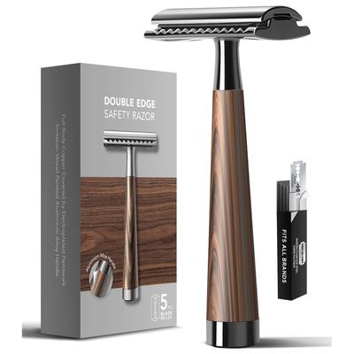 Double Edge Veiligheidsscheermes Handvat Scheermes met 5 Mesjes Heavy Duty Eco-Vriendelijk Scheermes Vervangbaar mes