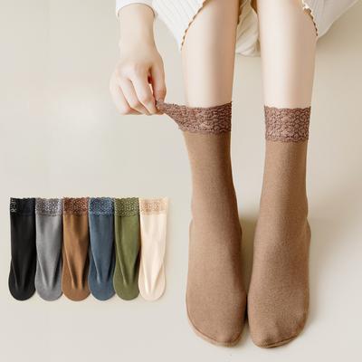 5 Pairs of Women Lace Mid Tube Socks for Spring Autumn Warm Simple Comfortable Casual Breathable Cold Resistance Versatile Socks