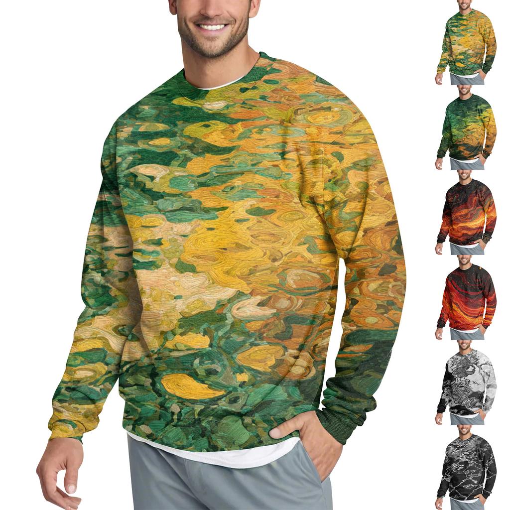 Men's Casual Fashion Printed Round Neck Pullover Sweatshirt