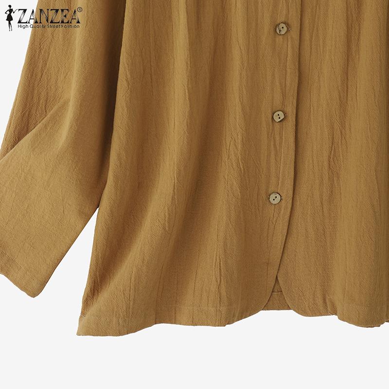 ZANZEA Women Casual Turn Down Collar Loose 3/4 Sleeve Cotton Blouse