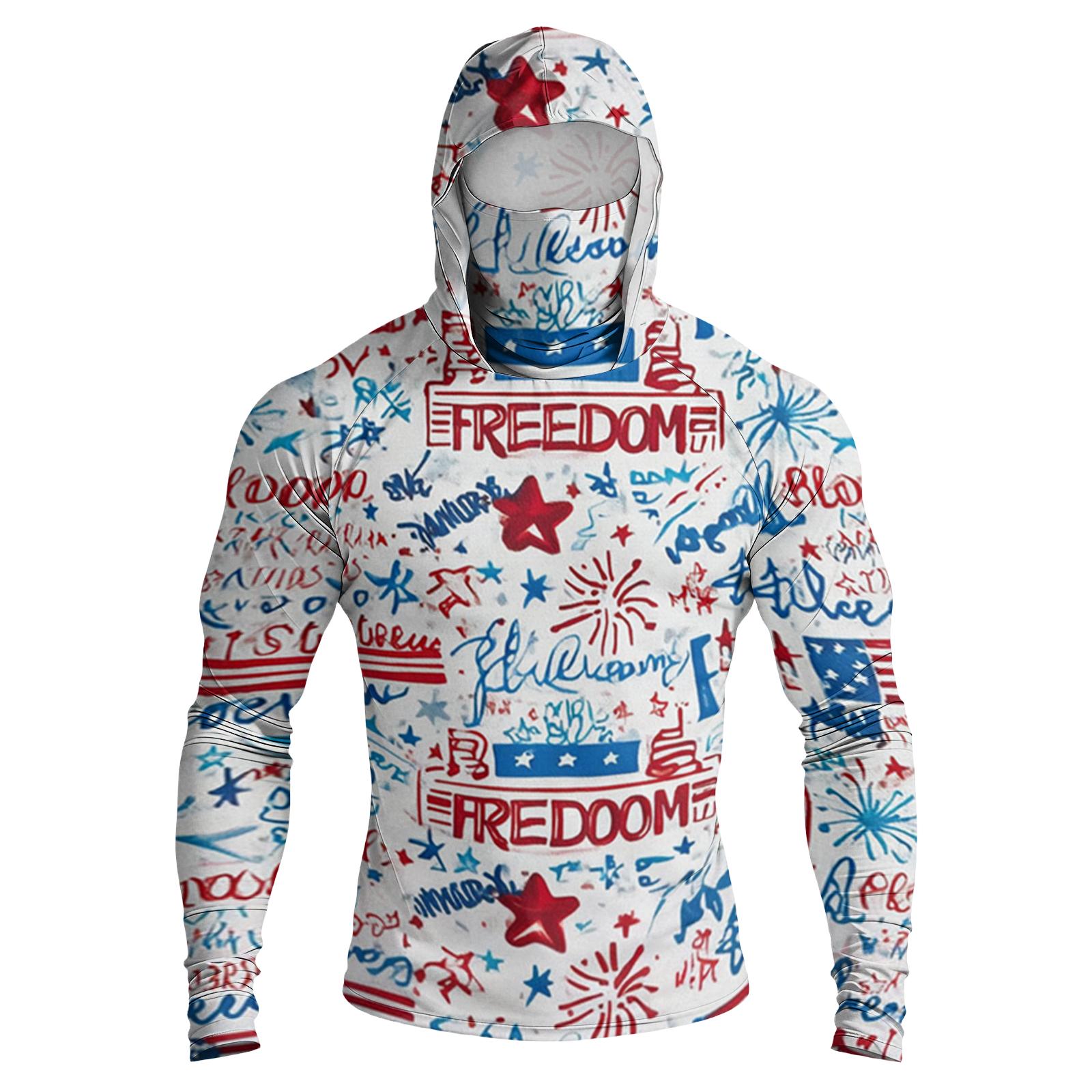 

Men s Casual Raglan Sleeve Hooded Long Sleeve Sun Protection Shirt with Independent Day Print Design Lightweight Breathable Fabric L красный