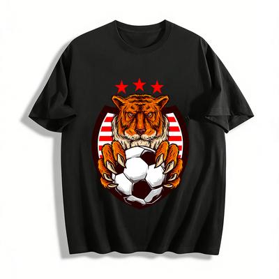 Tiger Holding Soccer Ball Graphic Casual Sports T-Shirt Pure Cotton T-shirt