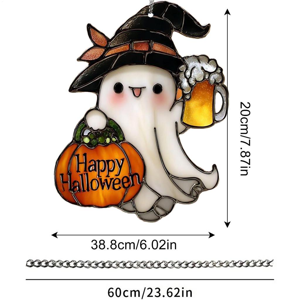 Halloween Ghost Stained Glass Ghost Decor 2D Cute Spooky Pendant Sun Catcher For Window Decor Indoor Outdoor Holiday Crafts