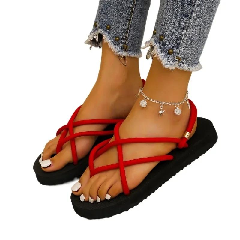 

Модная женская обувь 2024 года, высококачественные женские босоножки без застежек, летние однотонные, с тонким ремешком, комбинированные, на низком каблуке, водонепроницаемые, сандалии-ремешки 43