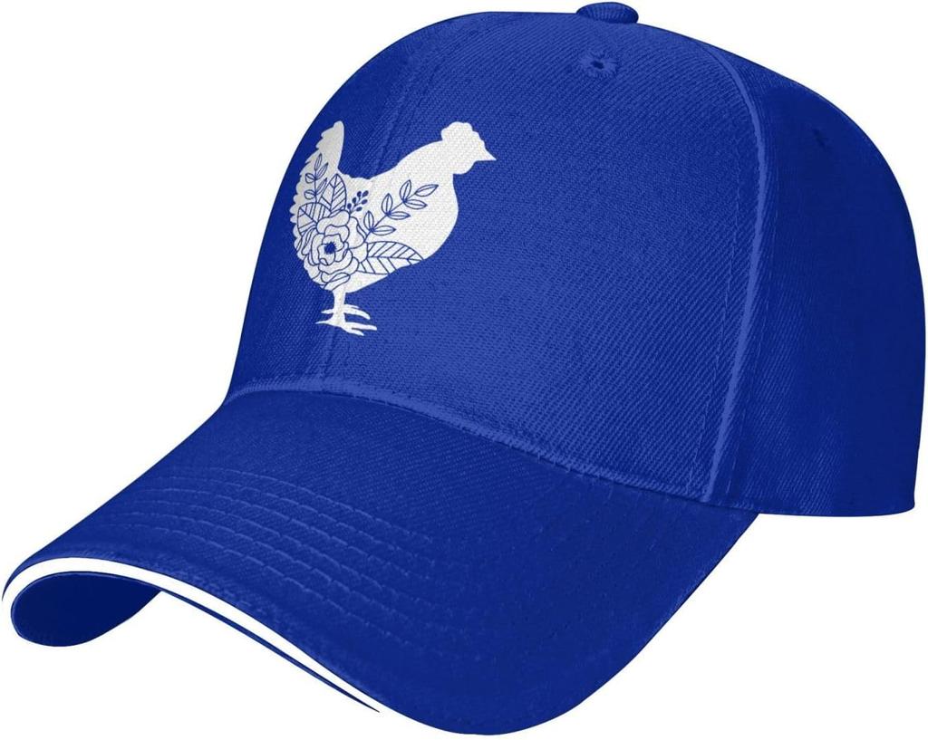 Floral Chicken Silhouette Baseball Cap Polyester Adjustable Casual Sun Hat for Adults