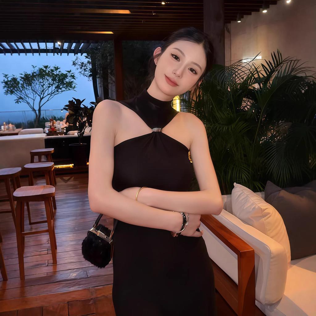 Pure desire temperament neck sleeveless dress women's spring new fashion waist thin high-end hip-wrapped dress