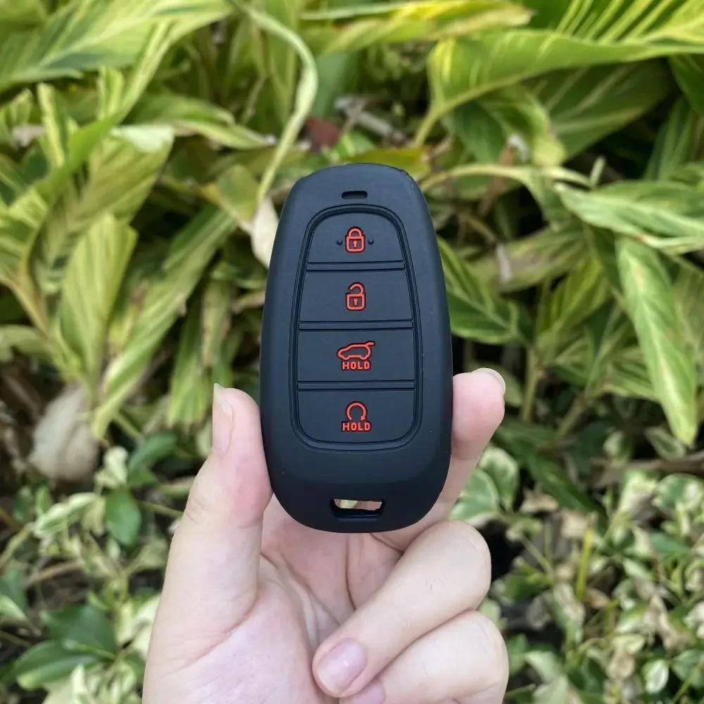 4 Buttons Silicone Car Fob Key Case Cover Skin Protector Shell Rubber Bag Holder for Hyundai Nexo Sonata Keychain Accessories