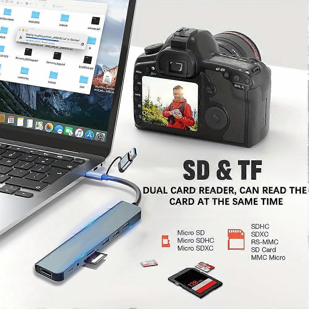 USB C 8 in 2 Multiport Hub Adapter 1 x USB 3.0/3 x USB 2.0 Data Ports/3.5 mm Audios Ports for Phones