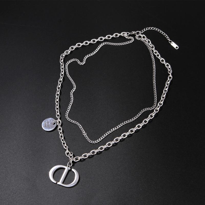 

Titanium Steel Classic Cd Letter Necklace Femininity Double Layer Necklace Long Chain Necklace