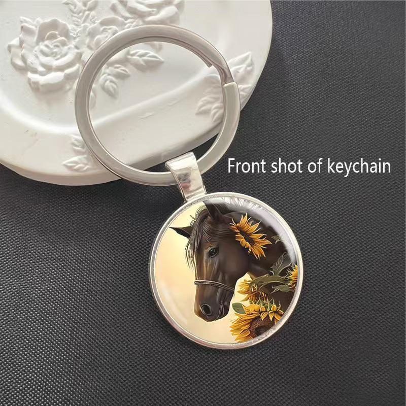 Running Stallion Pattern Round Pendant Keychain - Hot-selling Metal Charm Gift