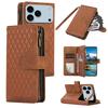 For iPhone 17 Pro Case 9 Card Slots Rhombus Design Leather Phone Cover with Wrist Strap