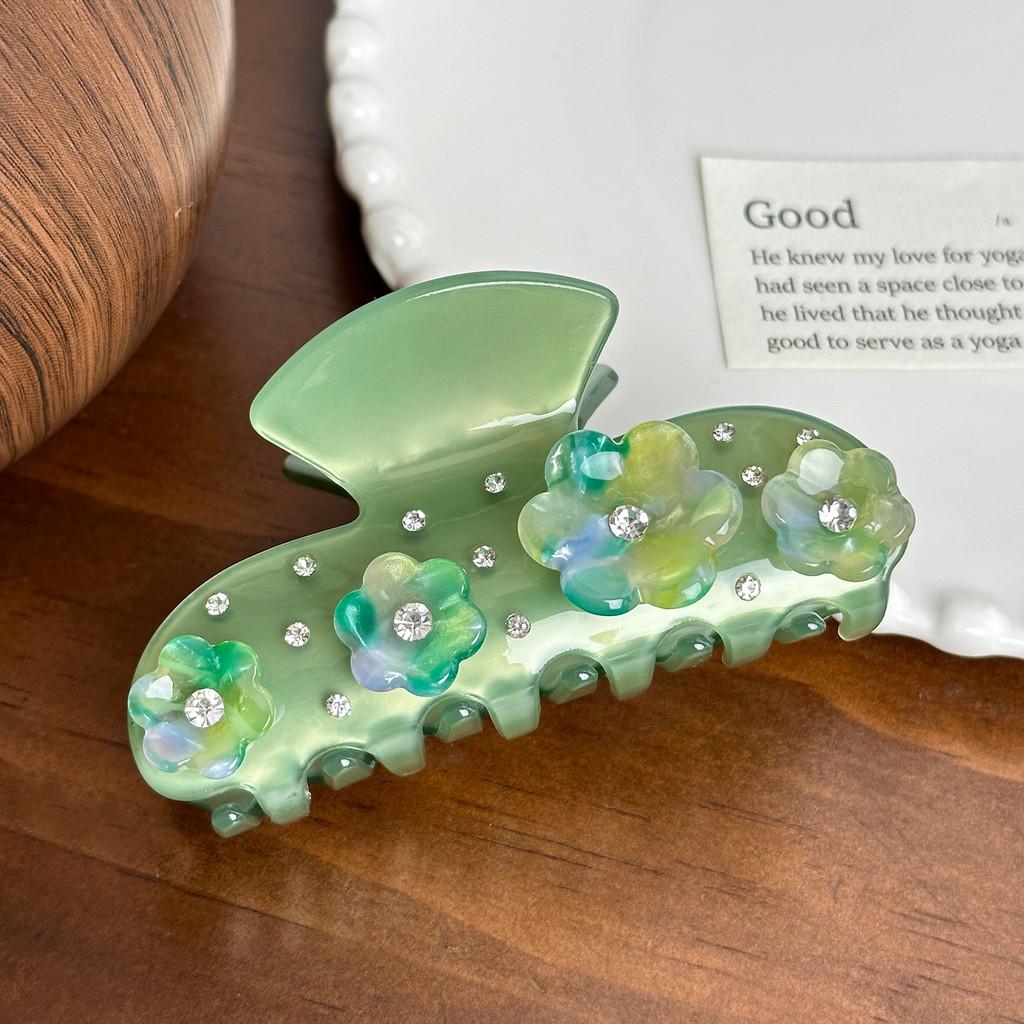 Elegant Floral Design Medium Acetate Hair Clip With Sparkling Diamonds For Women