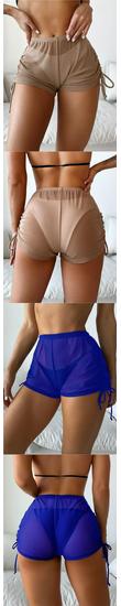 High-Waisted Solid Color Mesh Bikini Swim Bottoms - 2023 European and American Style