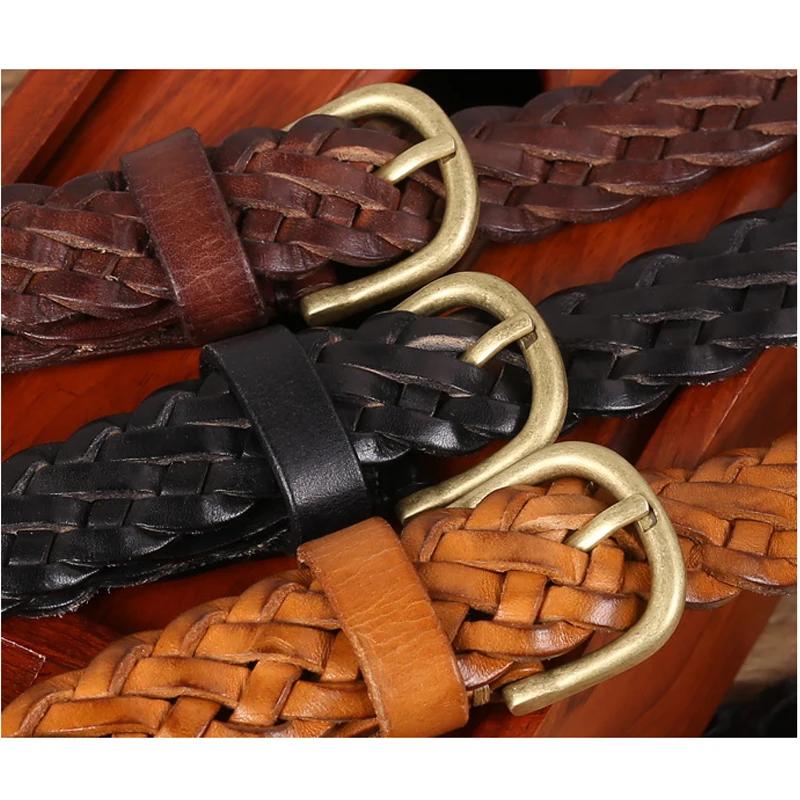 Popular 2.5cm Genuine Leather Woven Braided Belt Needle Buckle Cowhide Fashion Versatile Casual Daily Pants Belt