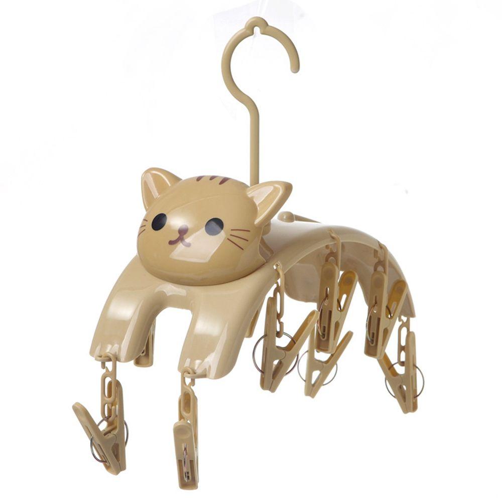 Cartoon Cat Clothes Drying Hanger Windproof Clothing Rack 10 Clips Sock Laundry Hanger Underwear Socks Holder