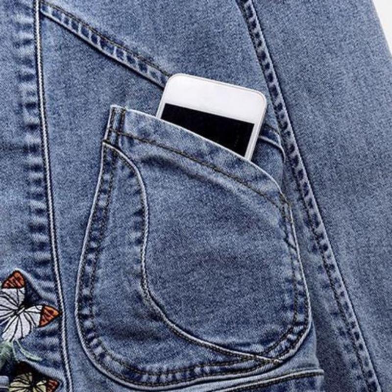 Frühling und Herbst Neue Jeansjacke für Damen Kurze Vielseitige Retro Chinesischer Stil Bestickte Stretchjacke Slim Fit Top Trend