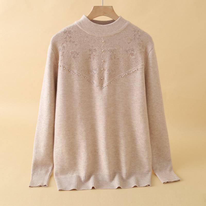 Middle-aged Elderly Sweater Female Mother Wear Semi-turtleneck Fashion Middle-aged Women Wear Knitted Bottoming Shirt In Autumn and Winter