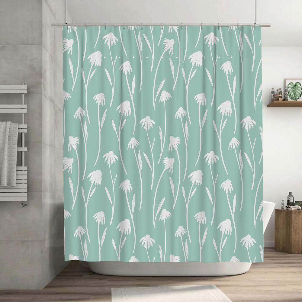 Modern Floral Shower Curtain Decor with 3D Printing Waterproof Fabric for Bathrooms Mint Green White Pattern (180x240cm)