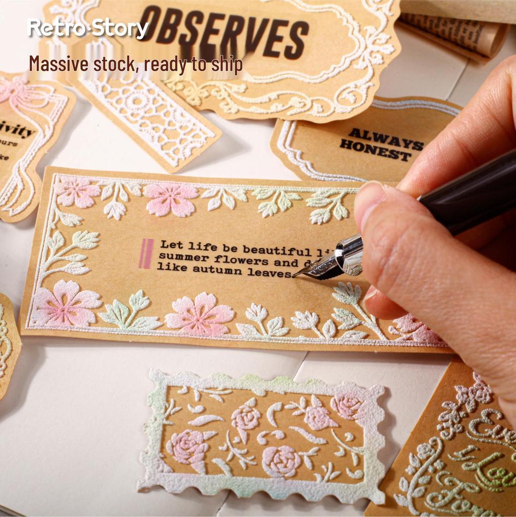 Retro Thoughts & Floral Shadows 3D DIY Embossed Journal Stickers