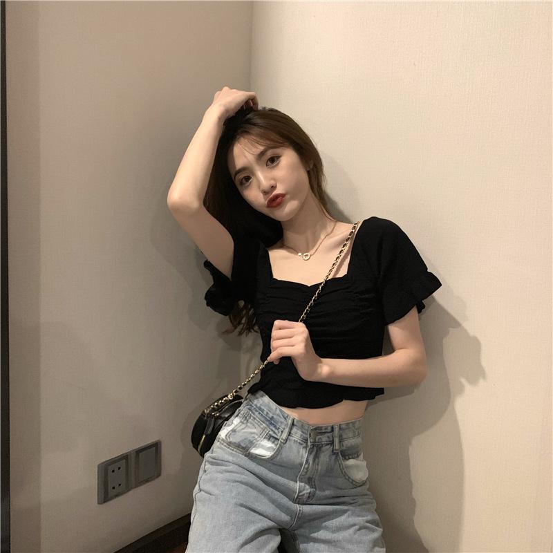 2025 Elegant French Puff Sleeve Square Neck Top - Subtly Stylish, Lightly Mature Summer Shirt for Women