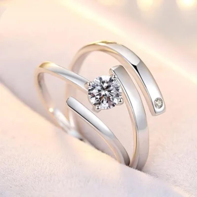 Fashion Exquisite Silver Color Pair Rings for Women Men Adjustable Couple Engagement Wedding Gift Jewelry Accessoires