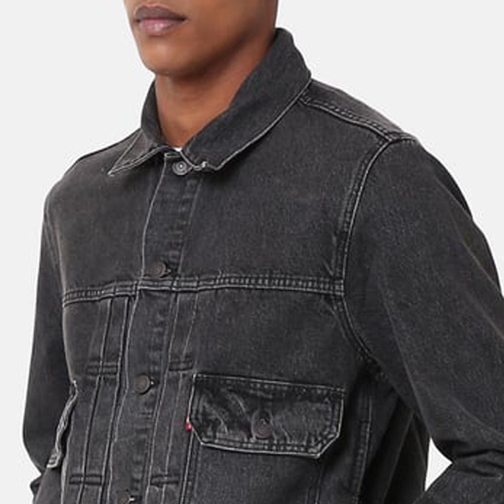 Levis Solid Color Single-Breasted Pocket Long Sleeve Loose Denim Jacket Unisex Jackets Black A7632-0002
