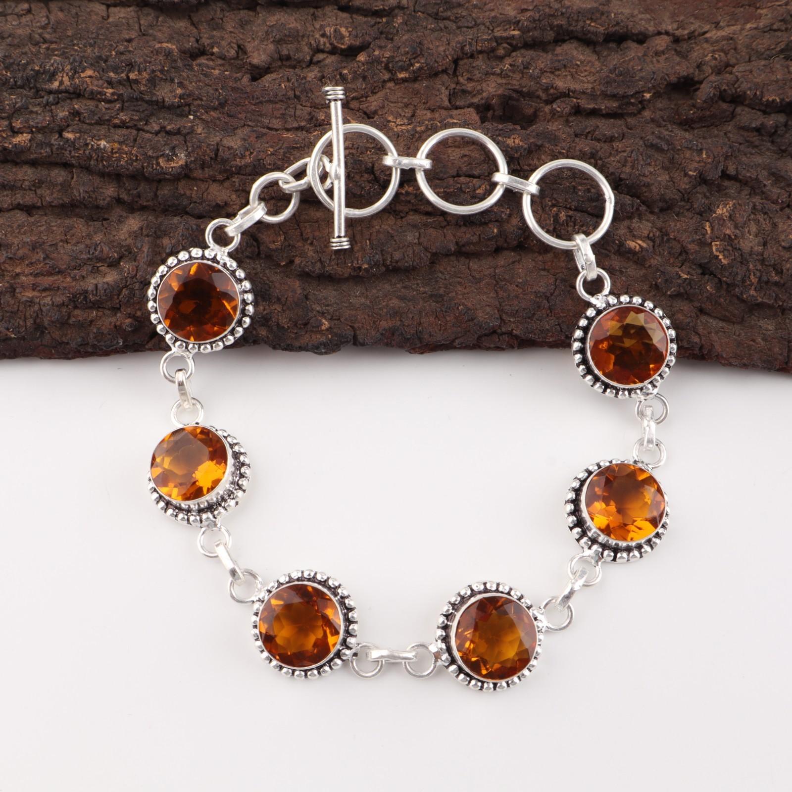 

Цитрин Драгоценный камень 925 Стерлинговое серебро Ювелирные изделия ручной работы Регулируемый браслет 7-9 RB-17-4