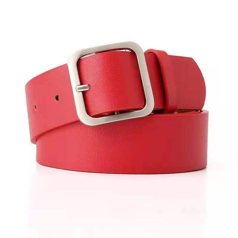 Womens Korean Stylish Vintage Pu Leather Belt Featuring Square Buckle Design