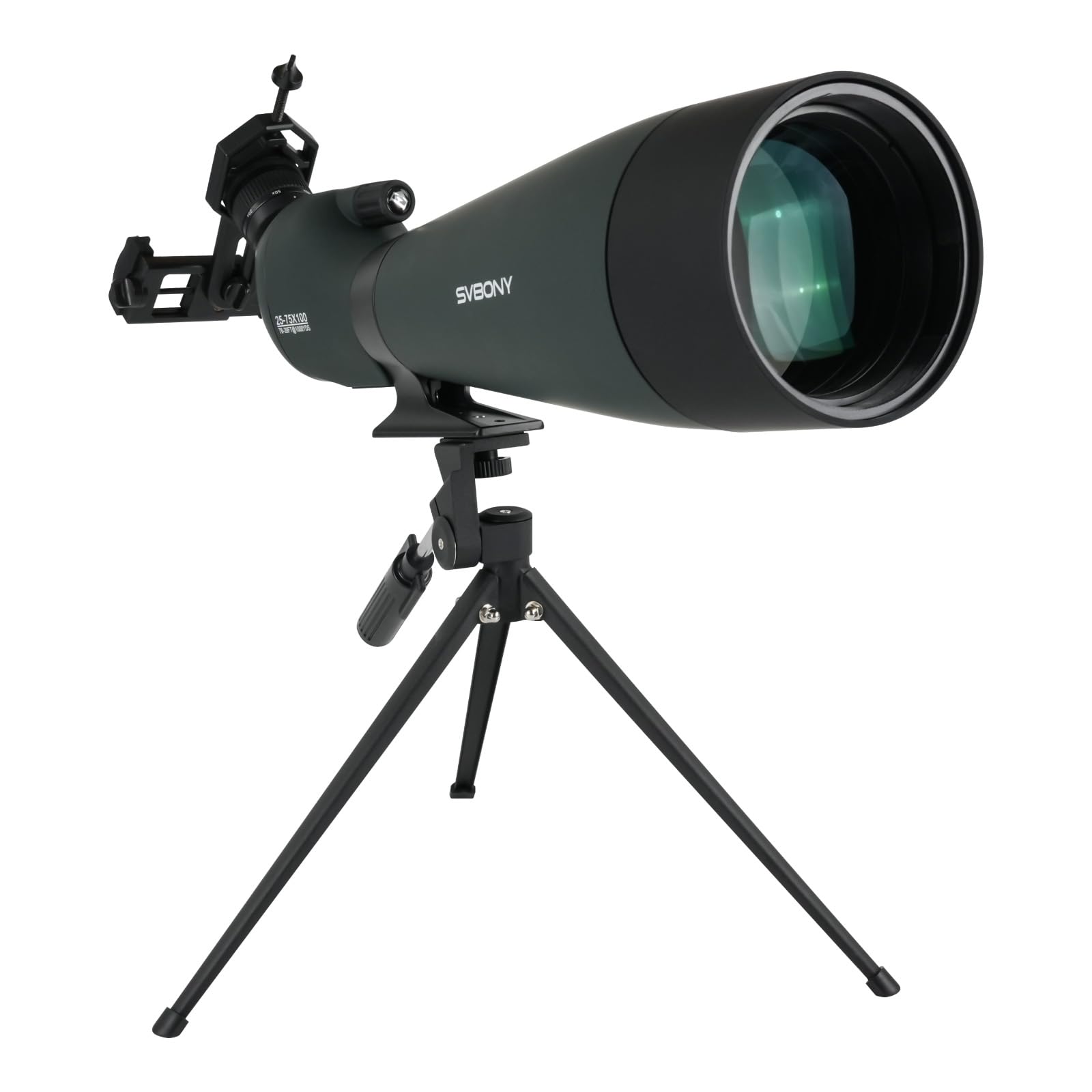 

SVBONY SV28 25-75x100mm Spotting Scope with Inclined Eyepiece, Large Diameter, High Light Transmission, FMC Pole Prism, and High Magnification for