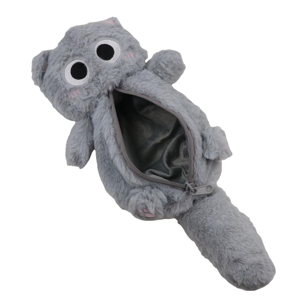 Large Capacity Gray Cat Pencil Bag Thicken Kitten Stationery Bag Cute Kitten Pencil Case  Kids Gift