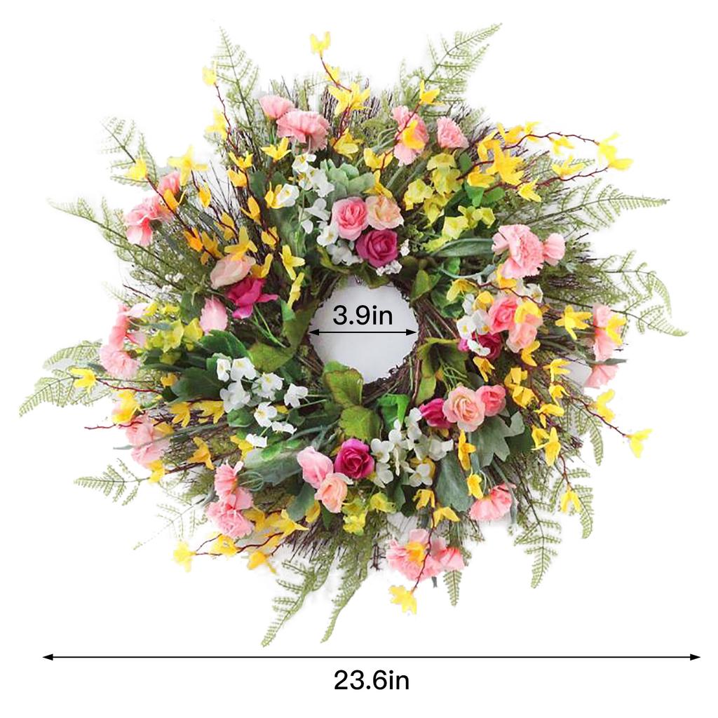 Artificial Carnation Wreath Realistic Front Door Spring Flower Wreath for Home Fireplace Door Decor