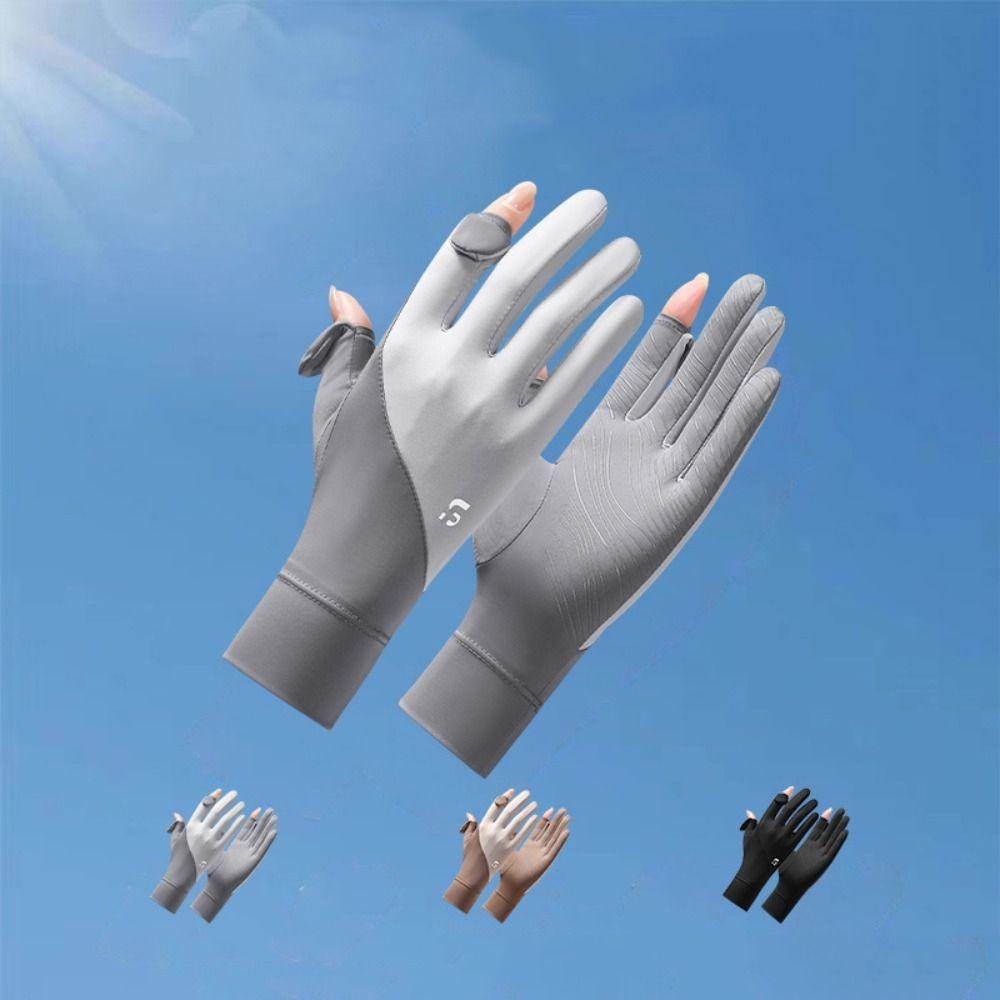 Ice Silk Thin Sunscreen Gloves Elastic Cycling Driving Gloves  Women Girls