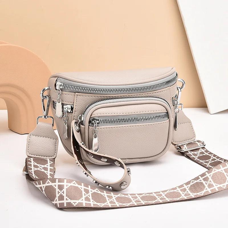 Sacs Bandoulière de Luxe Multi-poches 100% Cuir de Vachette pour Femmes Sacs Messager à Bandoulière Noirs Petit Sac Poitrine Sac de Voyage Selle