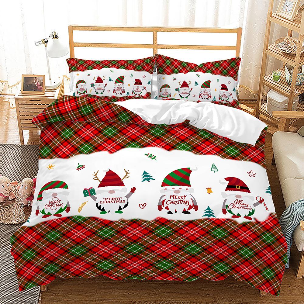 Navidad Plaid Merry Christmas Tree Duvet Cover Twin King Festival Santa Deer Bedding Set Polyester Quilt For Adults Home Decor