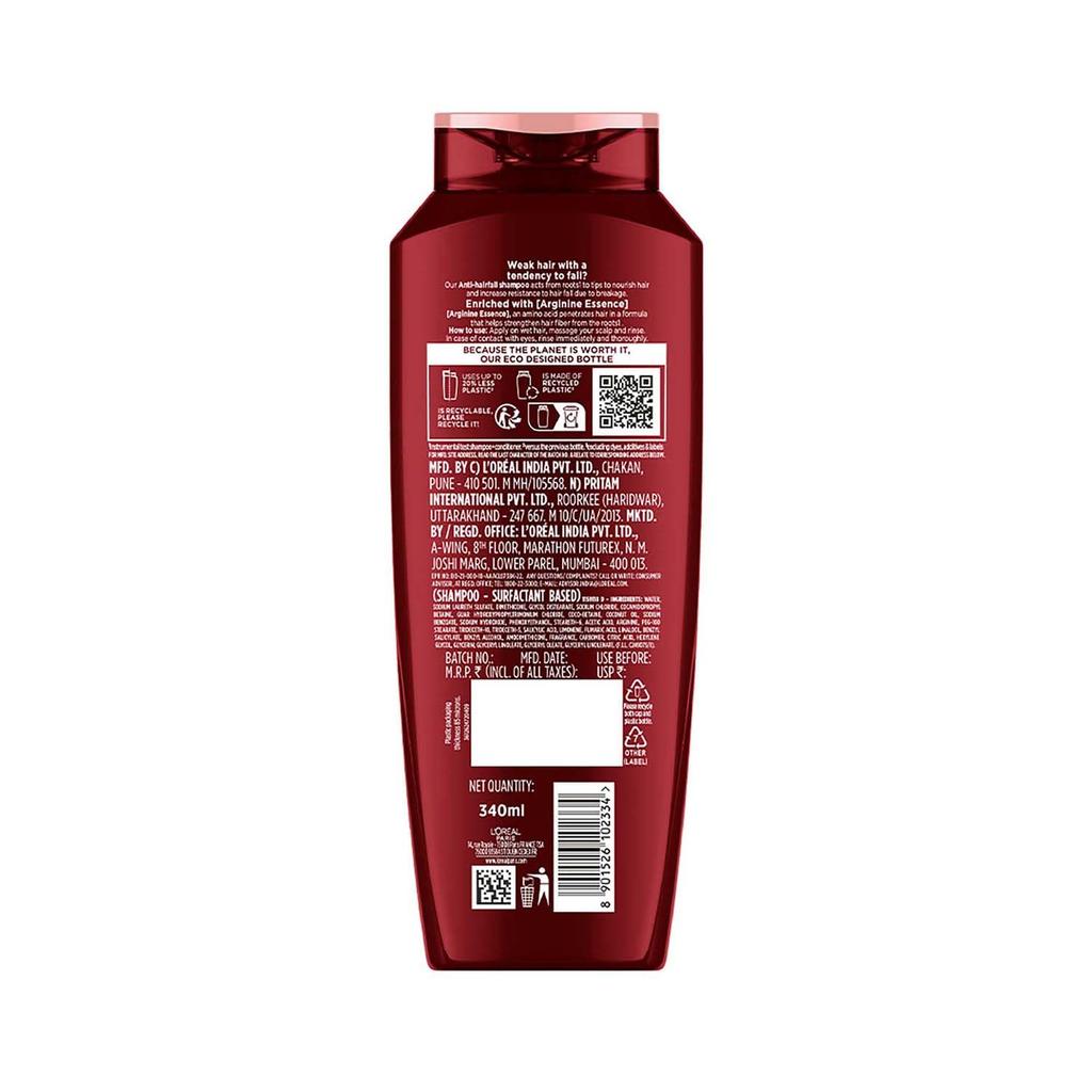 L'Oreal Paris Anti-Hair Fall Shampoo, Reinforcing & Nourishing for Hair Growth, For Thinning & Hair Loss, Fall Resist 3X, 340ml