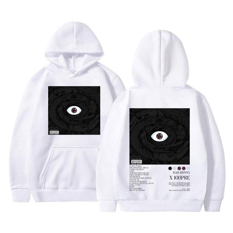 Rapper Bad Bunny X 100PRE Music Album Double Sided Print Hoodie Men Women Hip Hop Oversized Hoody Sweatshirts Vintage Streetwear